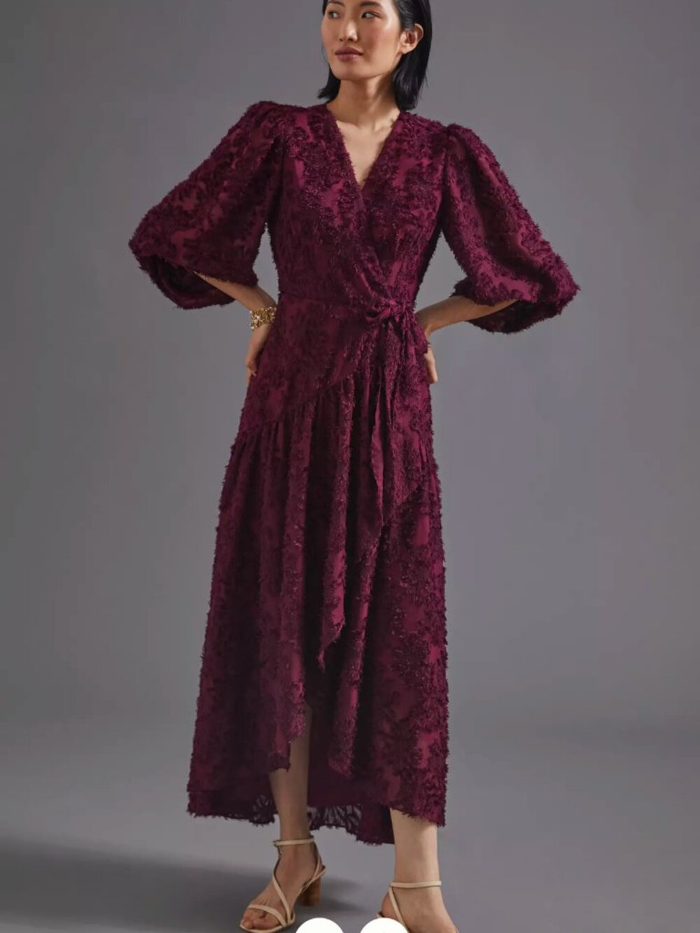 Hutch Burgundy Textured Wrap Midi Dress